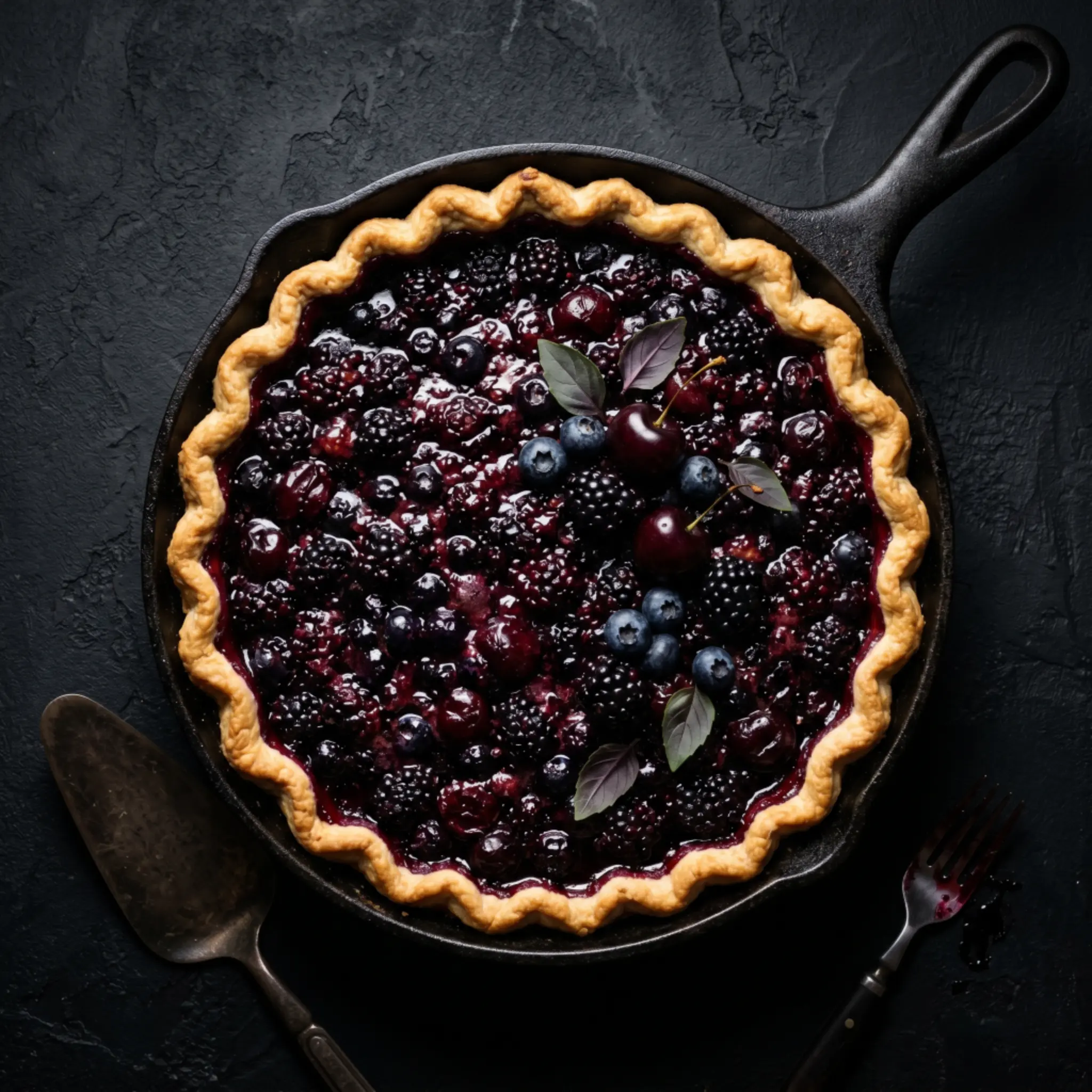 Mixed berry tart with fresh berries in a cast iron pan
